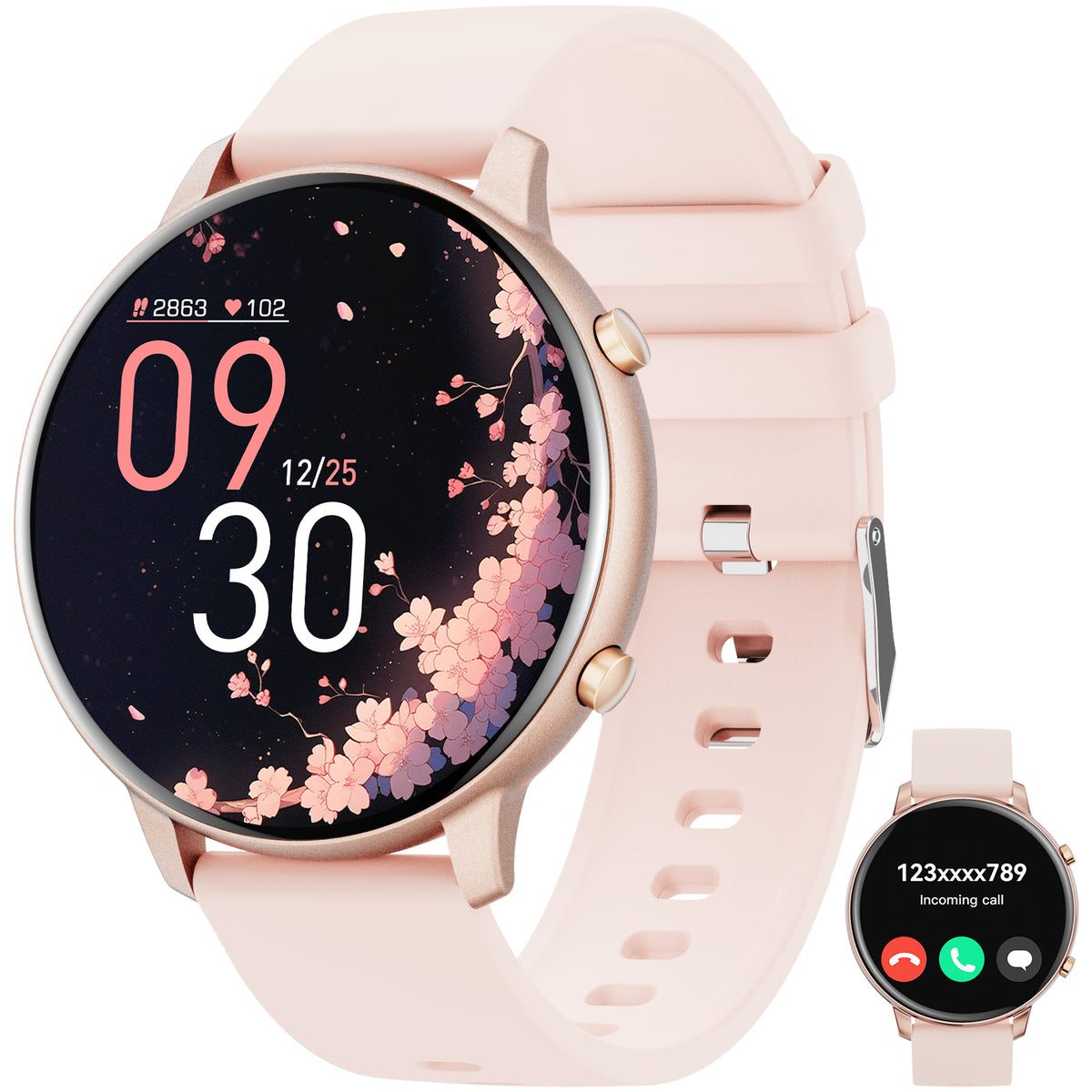 mingwear smart watch for Women, Compatible with Android and iPhone Devices, Featuring Fitness Tracker, 1.39-inch Smartwatch Gift, Answer/Make Calls/120 Sports Modes, IP68 Water-Resistant Fitness Watch (Pink)