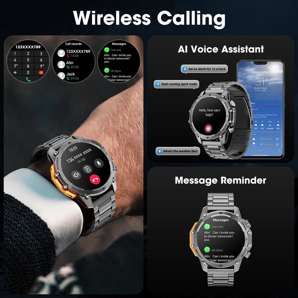 Haulvean Mid-Range Smart Watch 1.52" HD Smartwatch fits for Android and iPhone Devices, with 3 Interchangeable Bands/High-Efficiency Battery/120+ Sports Modes, IP68 Waterproof Fitness Tracker Watch (Black)