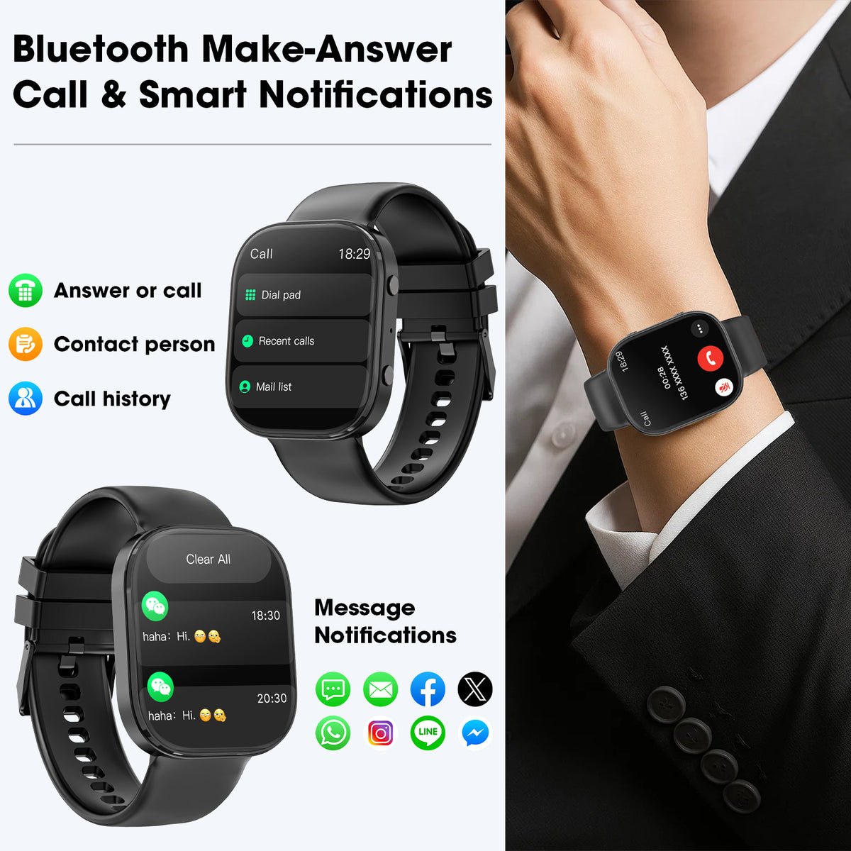 Minsxk 1.88''HD Smart Watch Fits for Android and Iphone,Smartwatch for Women Men, IP68 Waterproof, Bluetooth Answer Calls, Fitness Tracker with 120+ Sport Modes,for Gift (Black)