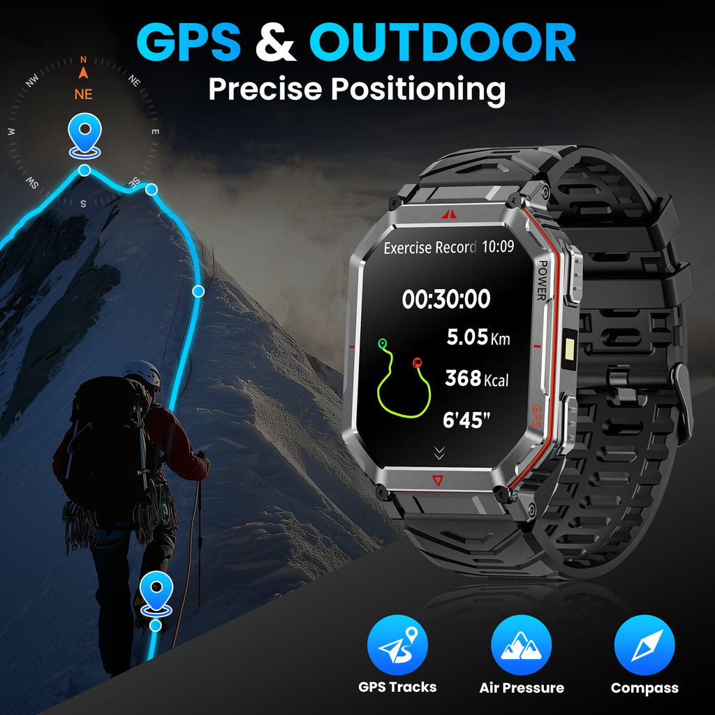Haulvean Flagship Premium Military Smart Watch, 2.01" HD Smart Watch with GPS, AI ChatGPT, 3ATM Waterproof Smartwatch, 100+ Sports Modes, Fitness Tracker fits for Android iPhone Devices, 2 Bands Gifts for Dad