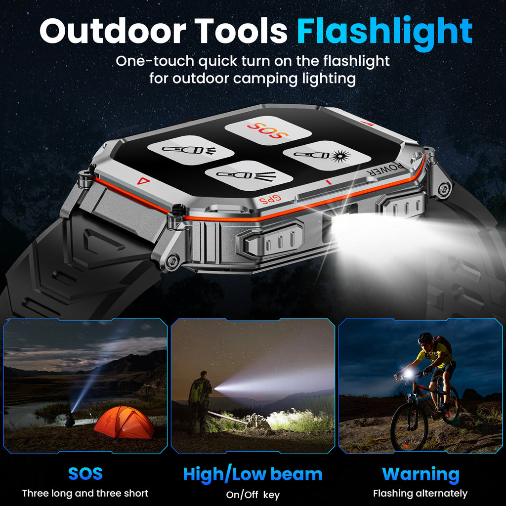 Haulvean Flagship Premium Military Smart Watch, 2.01" HD Smart Watch with GPS, AI ChatGPT, 3ATM Waterproof Smartwatch, 100+ Sports Modes, Fitness Tracker fits for Android iPhone Devices, 2 Bands Gifts for Dad