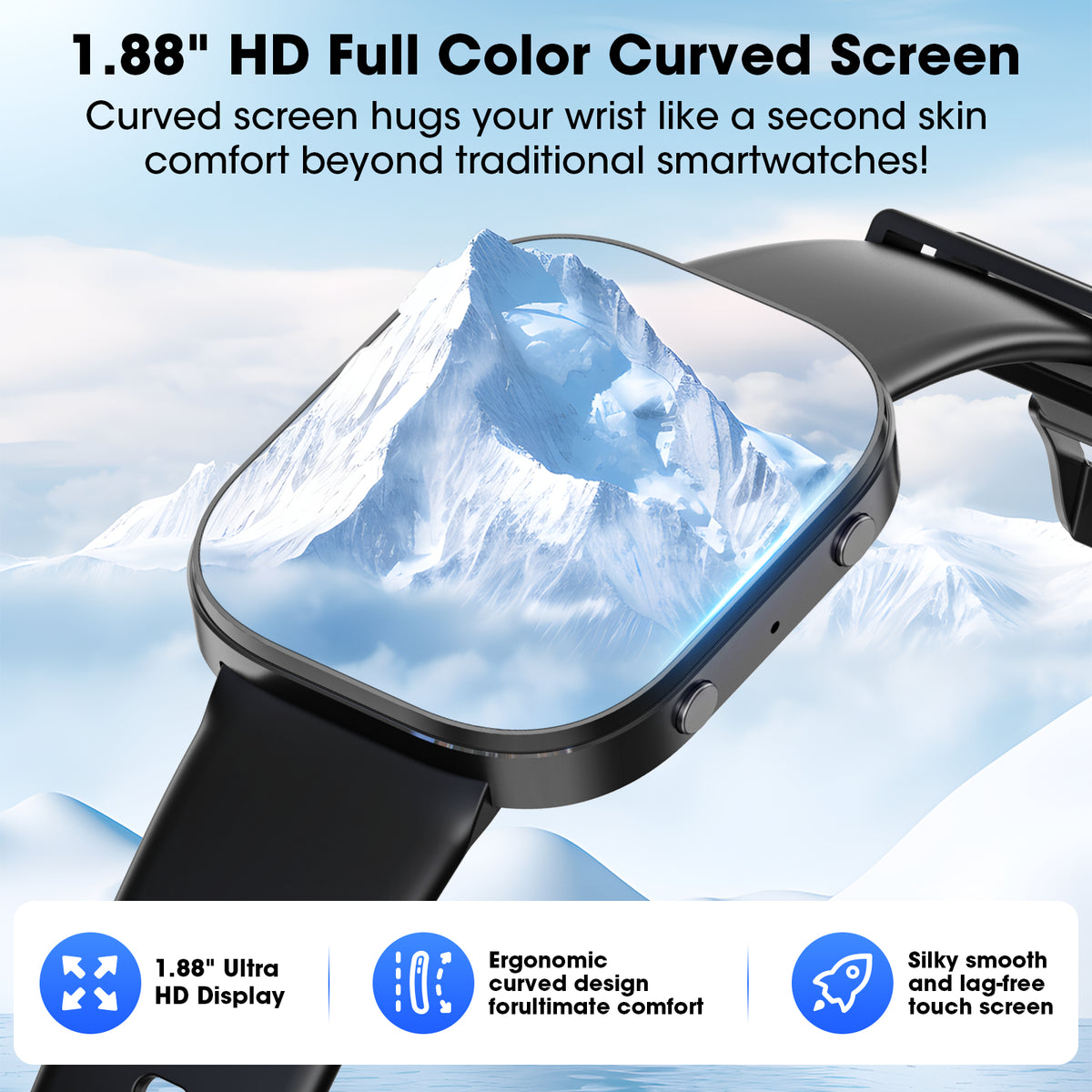 Minsxk 1.88''HD Smart Watch Fits for Android and Iphone,Smartwatch for Women Men, IP68 Waterproof, Bluetooth Answer Calls, Fitness Tracker with 120+ Sport Modes,for Gift (Black)