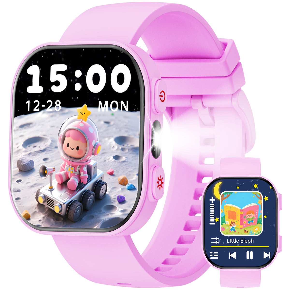 Joautrial Kids Smartwatch 1.83-inch, IP68 Waterproof/Flashlight Function, Supports Learning Cards/Music Playback/Casual Games/Voice Recording/Alarm/Calculator, etc. (Perfect Gift for Teens, Pink)