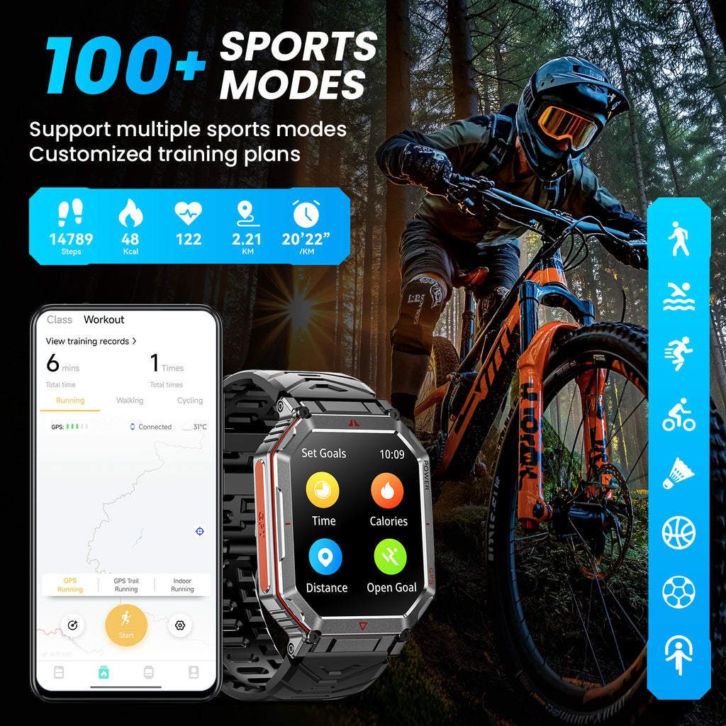Haulvean Flagship Premium Military Smart Watch, 2.01" HD Smart Watch with GPS, AI ChatGPT, 3ATM Waterproof Smartwatch, 100+ Sports Modes, Fitness Tracker fits for Android iPhone Devices, 2 Bands Gifts for Dad