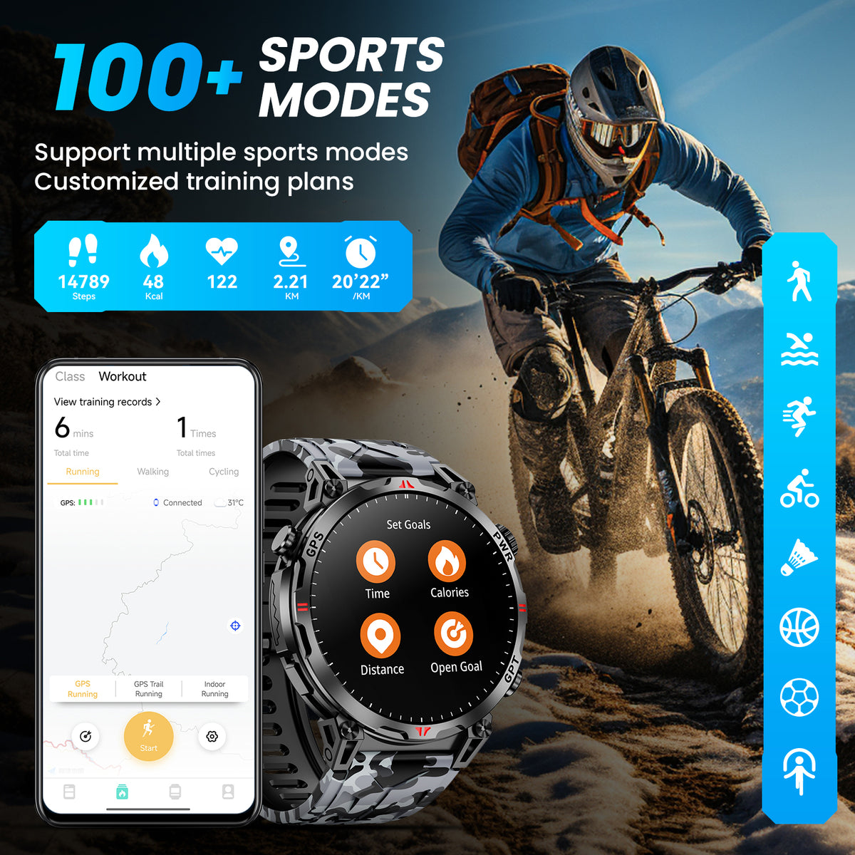 Haulvean Flagship Premium Military Smart Watch, 1.56" AMOLED Smartwatch with GPS/ChatGPT AI Assistant/3ATM Waterproof/100+ Sports Modes, Fitness Tracker fits for Android iPhone Devices, 2 Bands