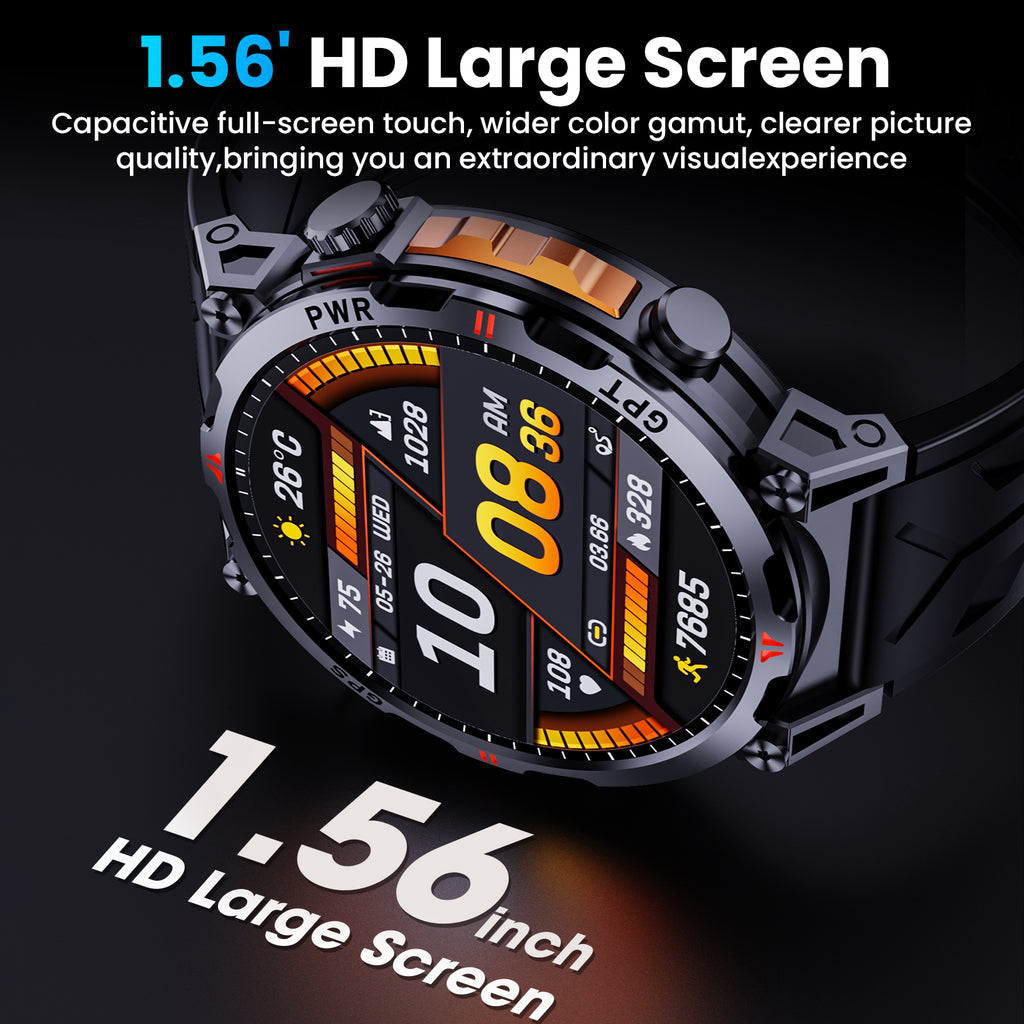 Haulvean Flagship Premium Military Smart Watch, 1.56" AMOLED Smartwatch with GPS/ChatGPT AI Assistant/3ATM Waterproof/100+ Sports Modes, Fitness Tracker fits for Android iPhone Devices, 2 Bands
