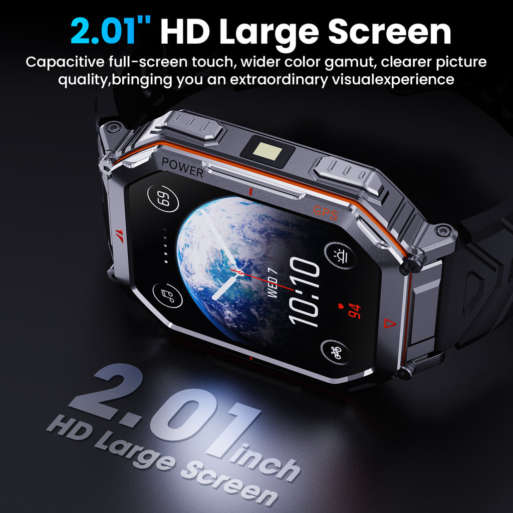 Haulvean Flagship Premium Military Smart Watch, 2.01" HD Smart Watch with GPS, AI ChatGPT, 3ATM Waterproof Smartwatch, 100+ Sports Modes, Fitness Tracker fits for Android iPhone Devices, 2 Bands Gifts for Dad