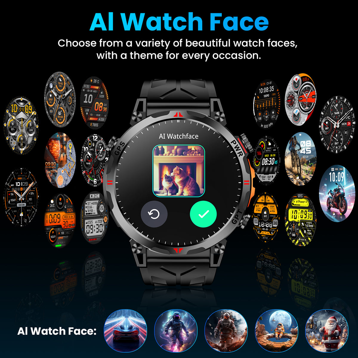 Haulvean Flagship Premium Military Smart Watch, 1.56" AMOLED Smartwatch with GPS/ChatGPT AI Assistant/3ATM Waterproof/100+ Sports Modes, Fitness Tracker fits for Android iPhone Devices, 2 Bands