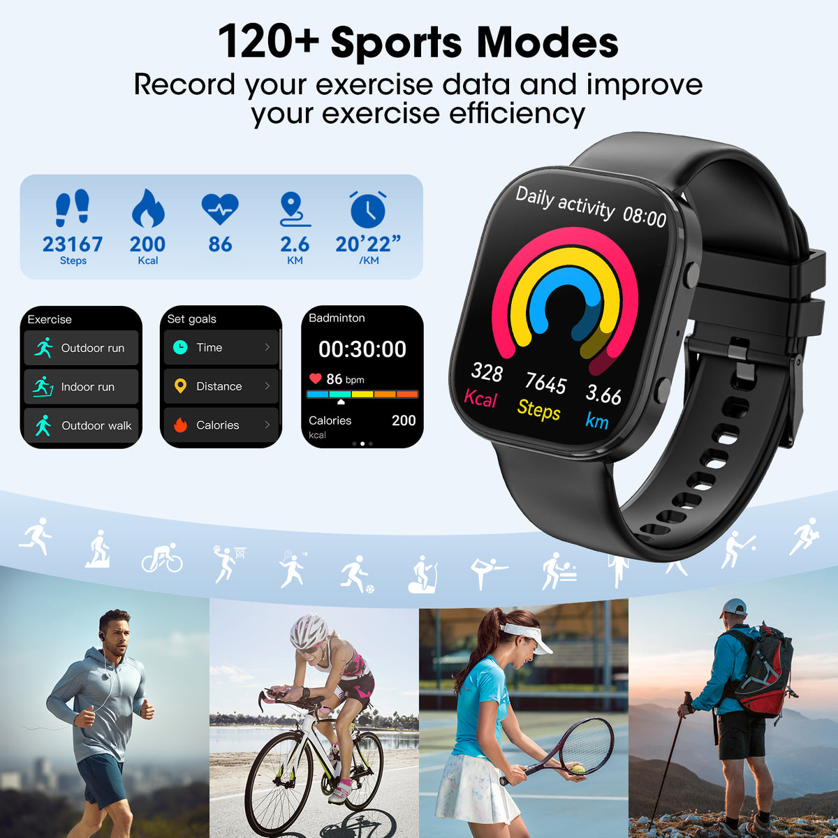 Minsxk 1.88''HD Smart Watch Fits for Android and Iphone,Smartwatch for Women Men, IP68 Waterproof, Bluetooth Answer Calls, Fitness Tracker with 120+ Sport Modes,for Gift (Black)