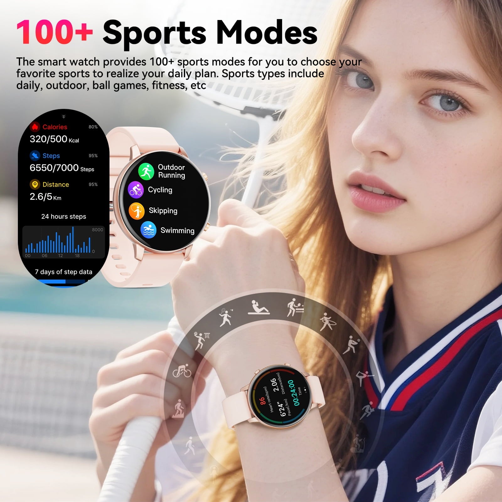Joautrial Smart Watch for Women, 1.39" Fitness Tracker with Bluetooth Calls(Answer&Make&Message Reminder), Smart Watch Fits for Android and iPhone, IP67 Waterproof, 100+ Sport Modes Smartwatch, for Gift, Pink