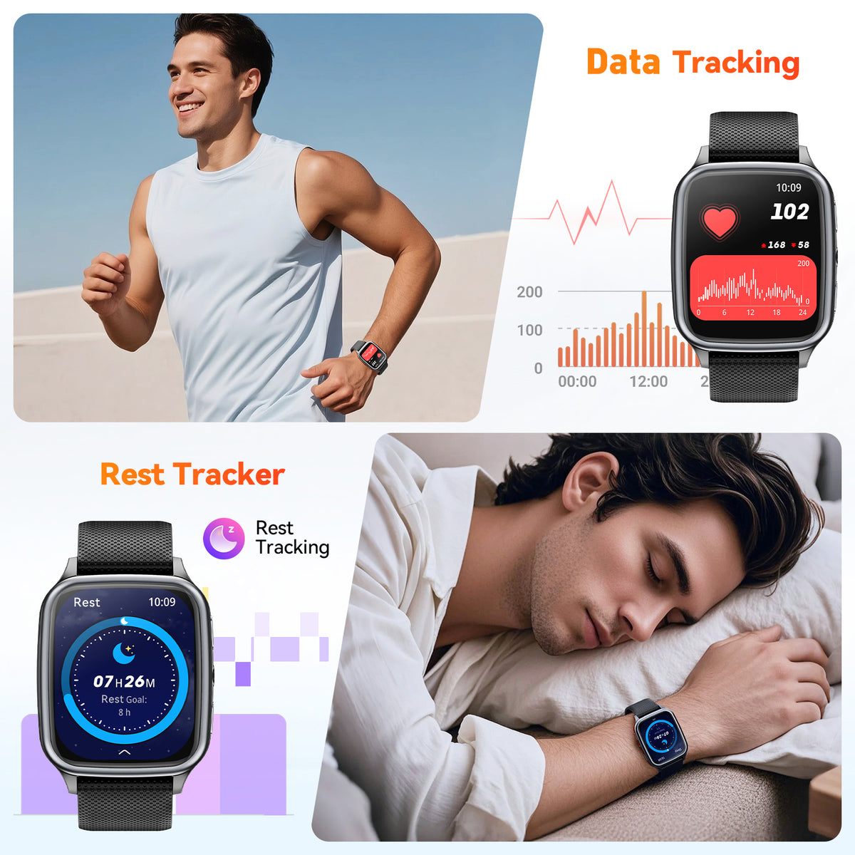 Smart Watch for Women Men, 1.93-inch TFT HD Screen Fitness Tracker, Fits for Android & iPhone, Make & Receive Calls, 120 Sports Modes, IP68 Waterproof Pedometer Smartwatch Gift (Black)