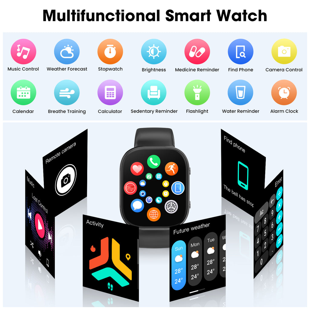 Minsxk 1.88''HD Smart Watch Fits for Android and Iphone,Smartwatch for Women Men, IP68 Waterproof, Bluetooth Answer Calls, Fitness Tracker with 120+ Sport Modes,for Gift (Black)
