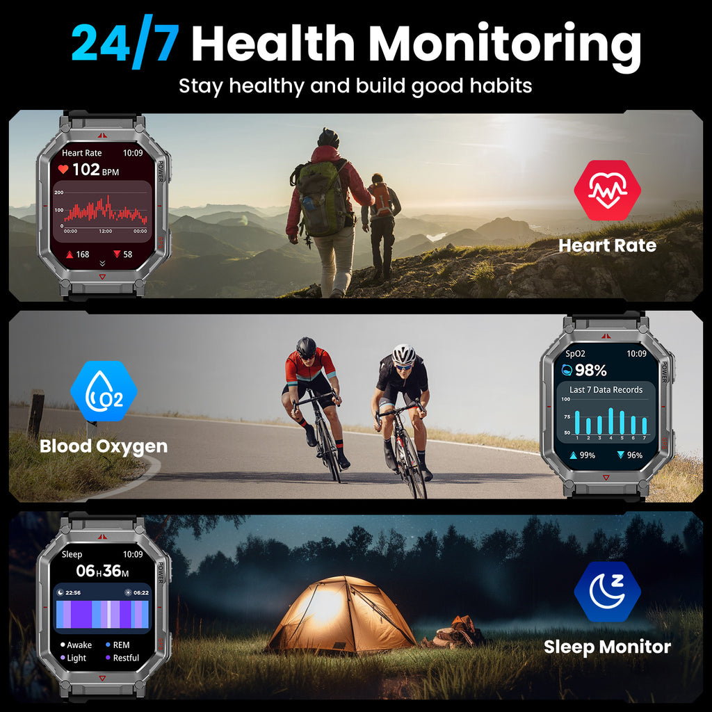 Haulvean Flagship Premium Military Smart Watch, 2.01" HD Smart Watch with GPS, AI ChatGPT, 3ATM Waterproof Smartwatch, 100+ Sports Modes, Fitness Tracker fits for Android iPhone Devices, 2 Bands Gifts for Dad