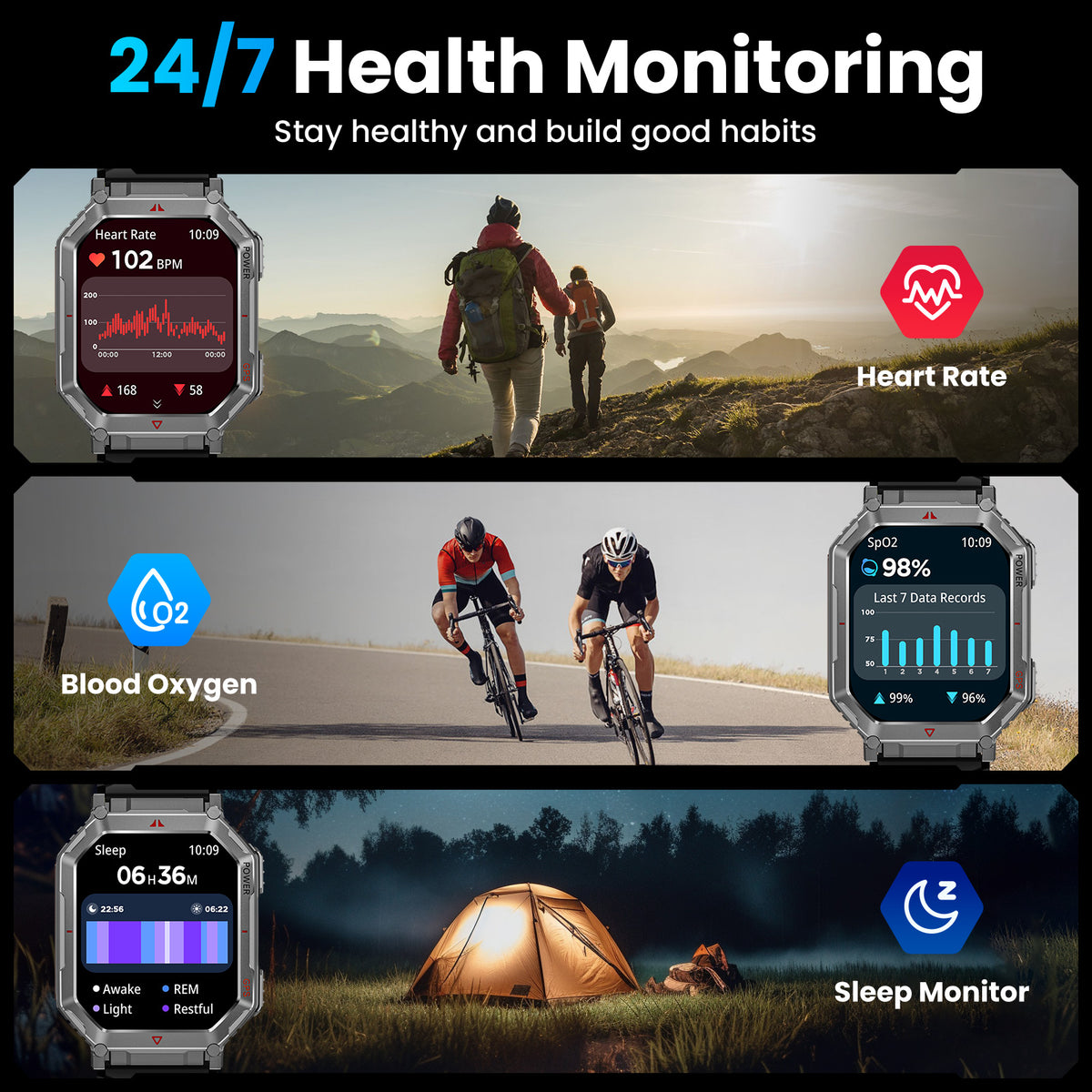 Haulvean Flagship Premium Military Smart Watch, 2.01" HD Smart Watch with GPS, AI ChatGPT, 3ATM Waterproof Smartwatch, 100+ Sports Modes, Fitness Tracker fits for Android iPhone Devices, 2 Bands Gifts for Dad