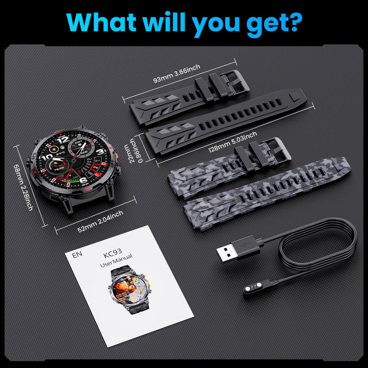 Haulvean Flagship Premium Military Smart Watch, 1.56" AMOLED Smartwatch with GPS/ChatGPT AI Assistant/3ATM Waterproof/100+ Sports Modes, Fitness Tracker fits for Android iPhone Devices, 2 Bands