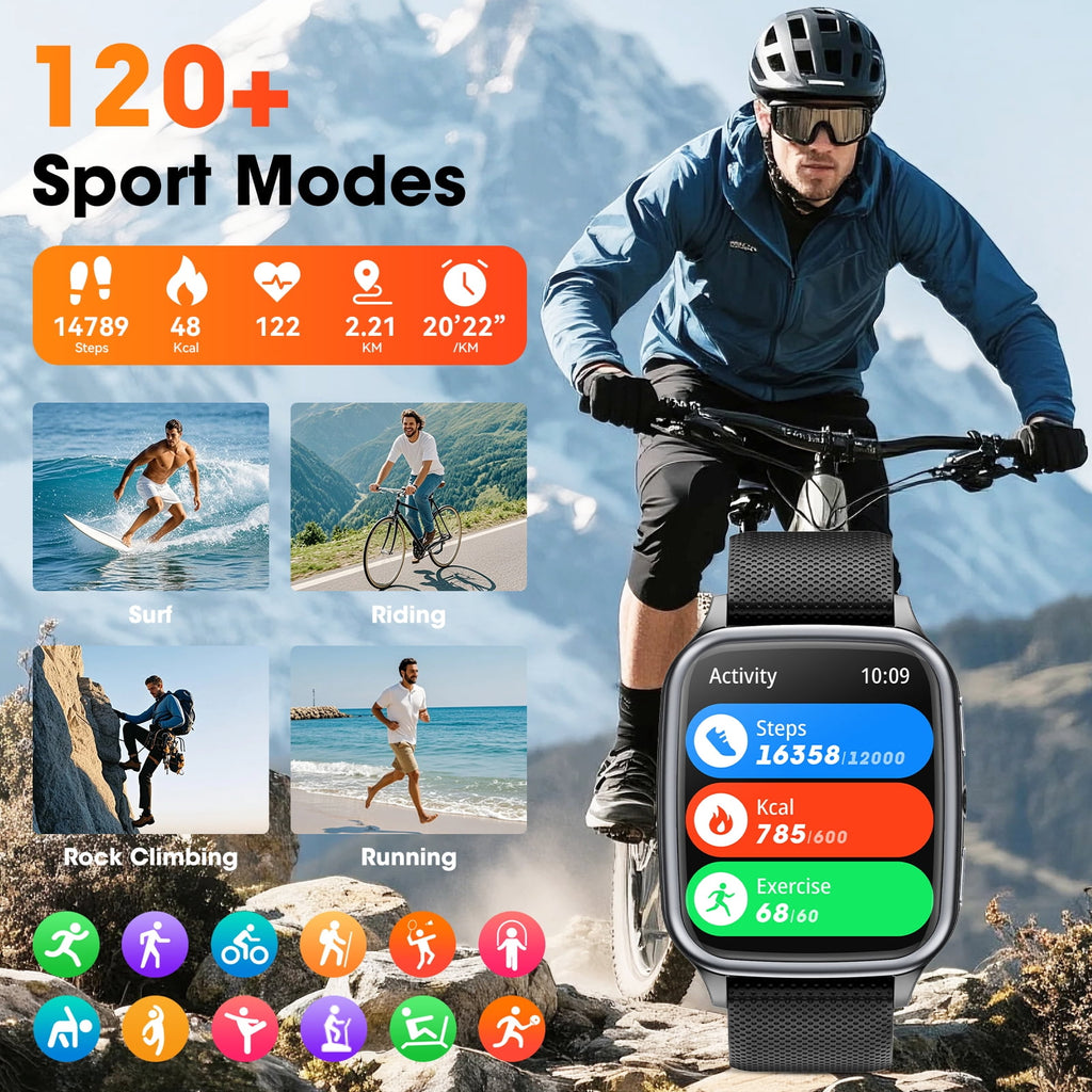 Smart Watch for Women Men, 1.93-inch TFT HD Screen Fitness Tracker, Fits for Android & iPhone, Make & Receive Calls, 120 Sports Modes, IP68 Waterproof Pedometer Smartwatch Gift (Black)