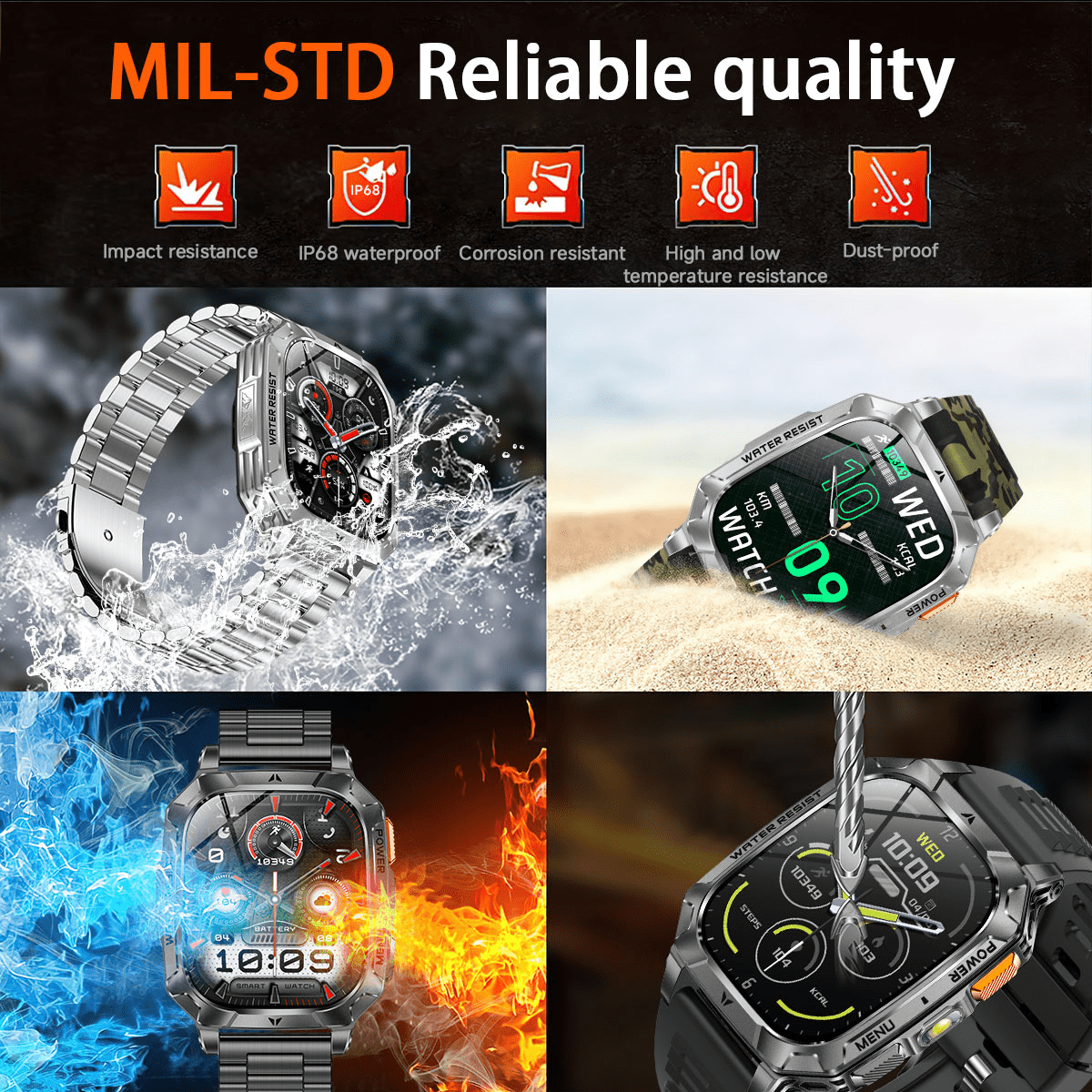 Smart Watch for Men, 2.01" HD 1400mAh Smart Watch Fits for Android and iPhone, Fitness Tracker, Military Smart Watch with 100 + Sports Modes, Bluetooth Call/Answer, IP68 Waterproof Smartwatch, Gifts