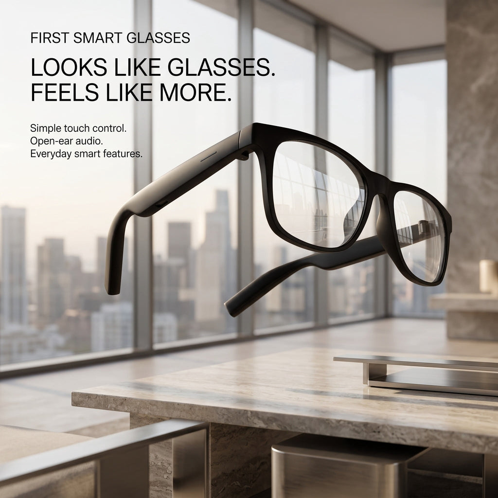 Mingdaln Smart Glasses Open Ear Bluetooth Audio Touch Control Stereo Sound Hands Free Calls Voice Assistant Easy to Use for Commuting Office Everyday Wear