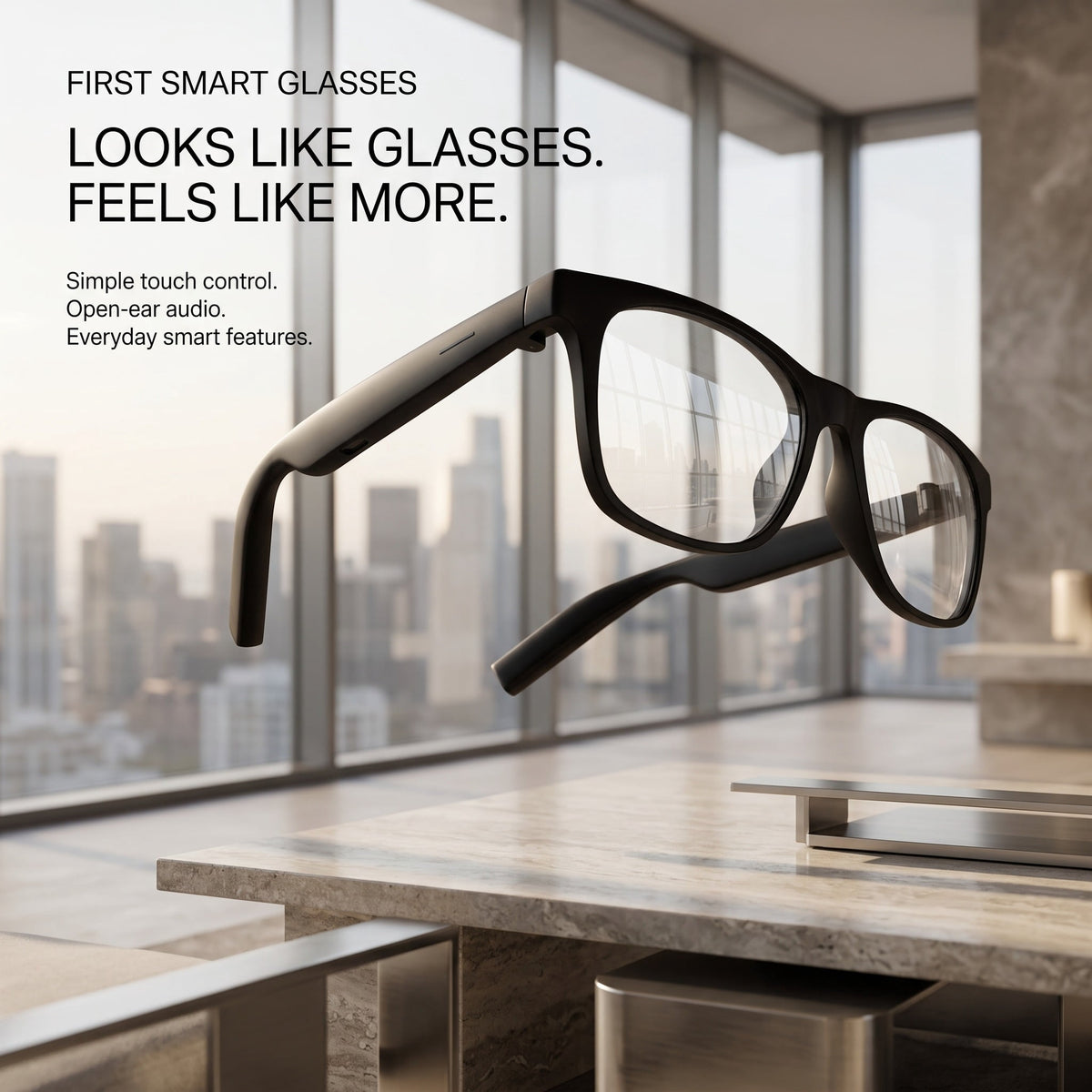 Mingdaln Smart Glasses Open Ear Bluetooth Audio Touch Control Stereo Sound Hands Free Calls Voice Assistant Easy to Use for Commuting Office Everyday Wear