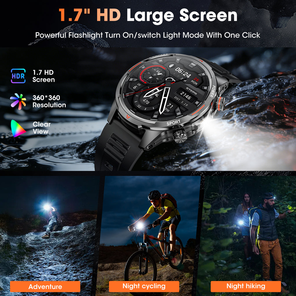 Haulvean Smart Watch for Men 1.7" Smartwatch (Metal Body) with 1000mAh Battery/ IP68 Waterproof/100+ Sports Modes, Outdoor Sports, Fitness Tracker fits for Android iPhone Devices(Black)