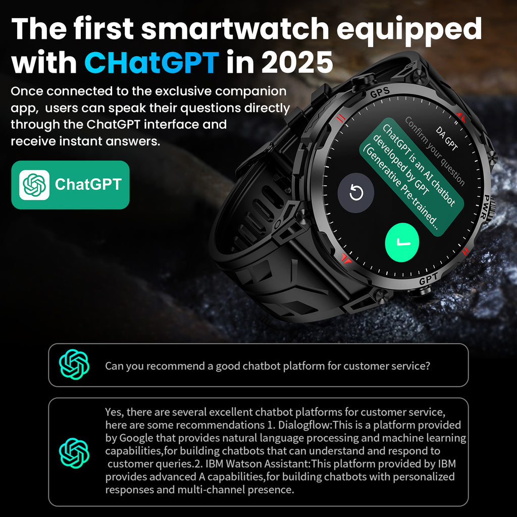 Haulvean Flagship Premium Military Smart Watch, 1.56" AMOLED Smartwatch with GPS/ChatGPT AI Assistant/3ATM Waterproof/100+ Sports Modes, Fitness Tracker fits for Android iPhone Devices, 2 Bands
