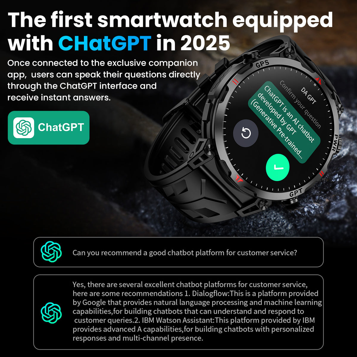 Haulvean Flagship Premium Military Smart Watch, 1.56" AMOLED Smartwatch with GPS/ChatGPT AI Assistant/3ATM Waterproof/100+ Sports Modes, Fitness Tracker fits for Android iPhone Devices, 2 Bands