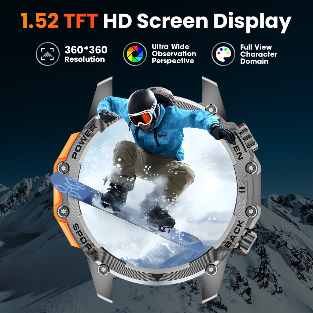 Haulvean Mid-Range Smart Watch 1.52" HD Smartwatch fits for Android and iPhone Devices, with 3 Interchangeable Bands/High-Efficiency Battery/120+ Sports Modes, IP68 Waterproof Fitness Tracker Watch (Black)