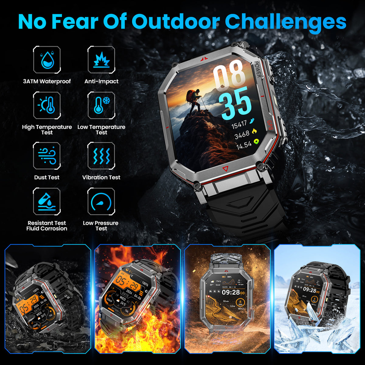 Haulvean Flagship Premium Military Smart Watch, 2.01" HD Smart Watch with GPS, AI ChatGPT, 3ATM Waterproof Smartwatch, 100+ Sports Modes, Fitness Tracker fits for Android iPhone Devices, 2 Bands Gifts for Dad