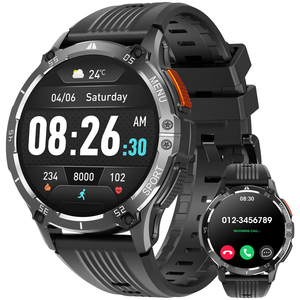 mingwear 1.43-inch Men's and Women's Smartwatch with Fitness Tracking, Answer/Dial/100 Sport Modes, IP67 Water Resistant Sports Pedometer Fitness Watch fits for Android and iPhone Devices (Black)
