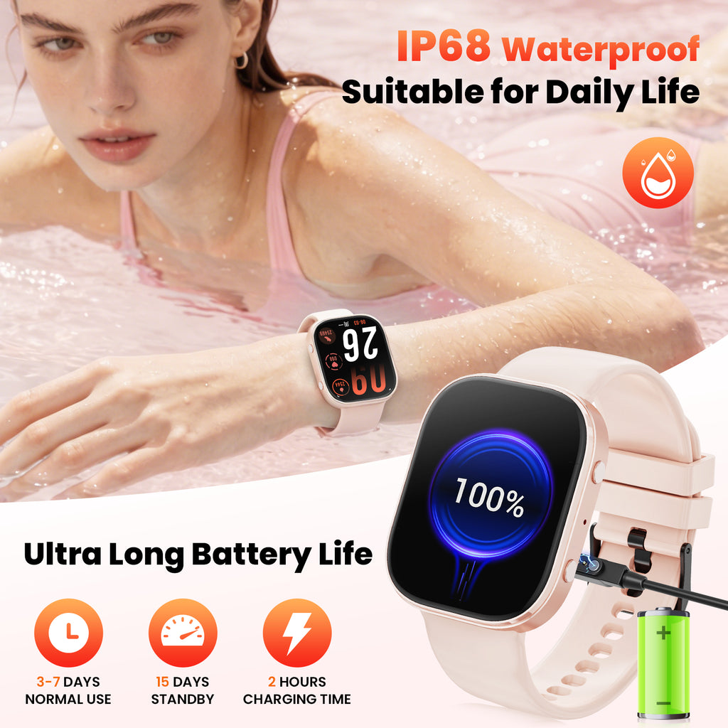 Haulvean Smart Watch fits for Android and iPhone Devices, Smartwatch for Women Men 1.88" HD Fitness Tracker with 100+ Sports Mode, Bluetooth Call, IP68 Waterproof for Gift Pink
