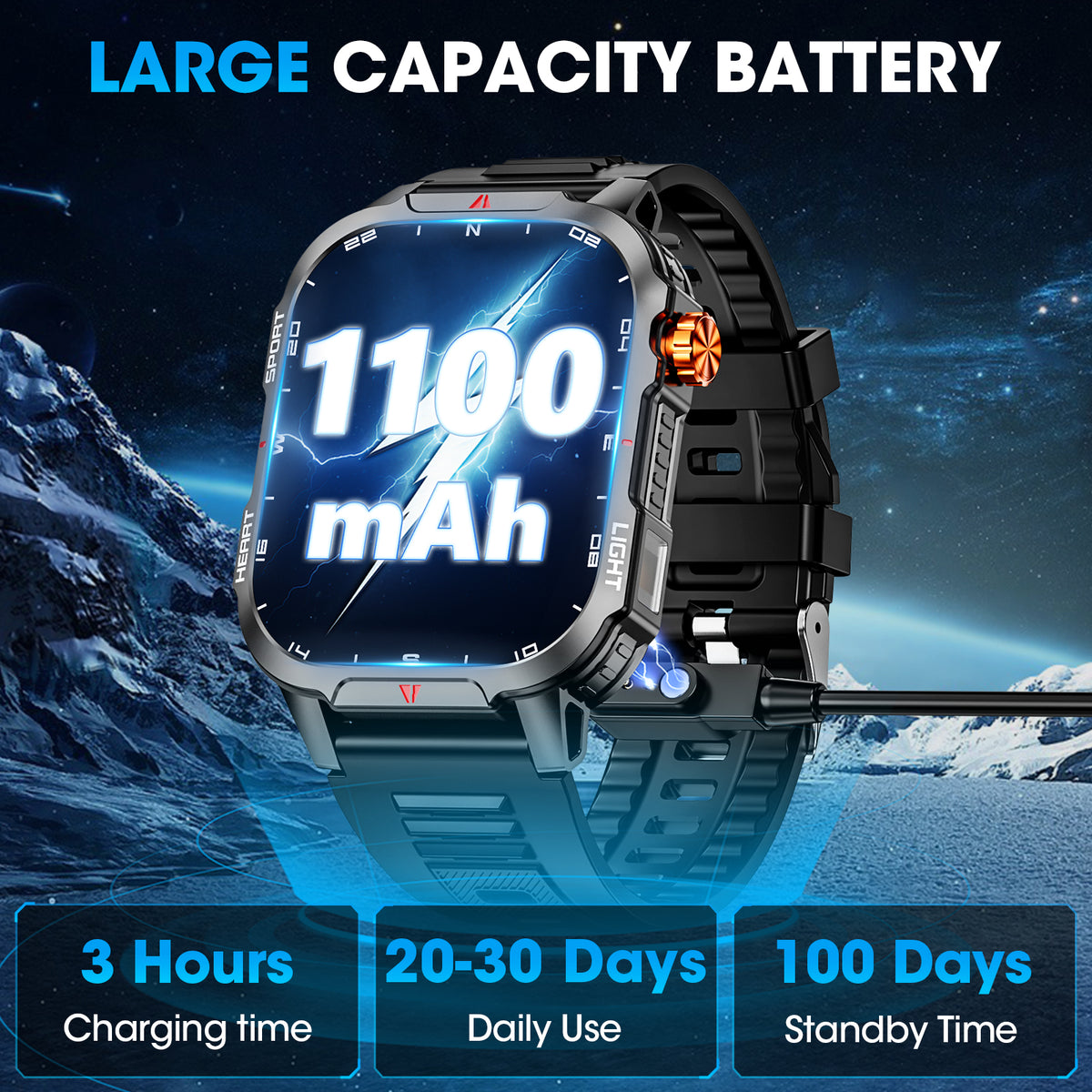 Smart Watch for Men, 2.01-inch 1100mA Military Smart Watch, Fitness Tracker, Smartwatch fits for Android and Iphone Devices, with IP68 Waterproof Answer/Make Calls/100+ Sport Modes (Black)