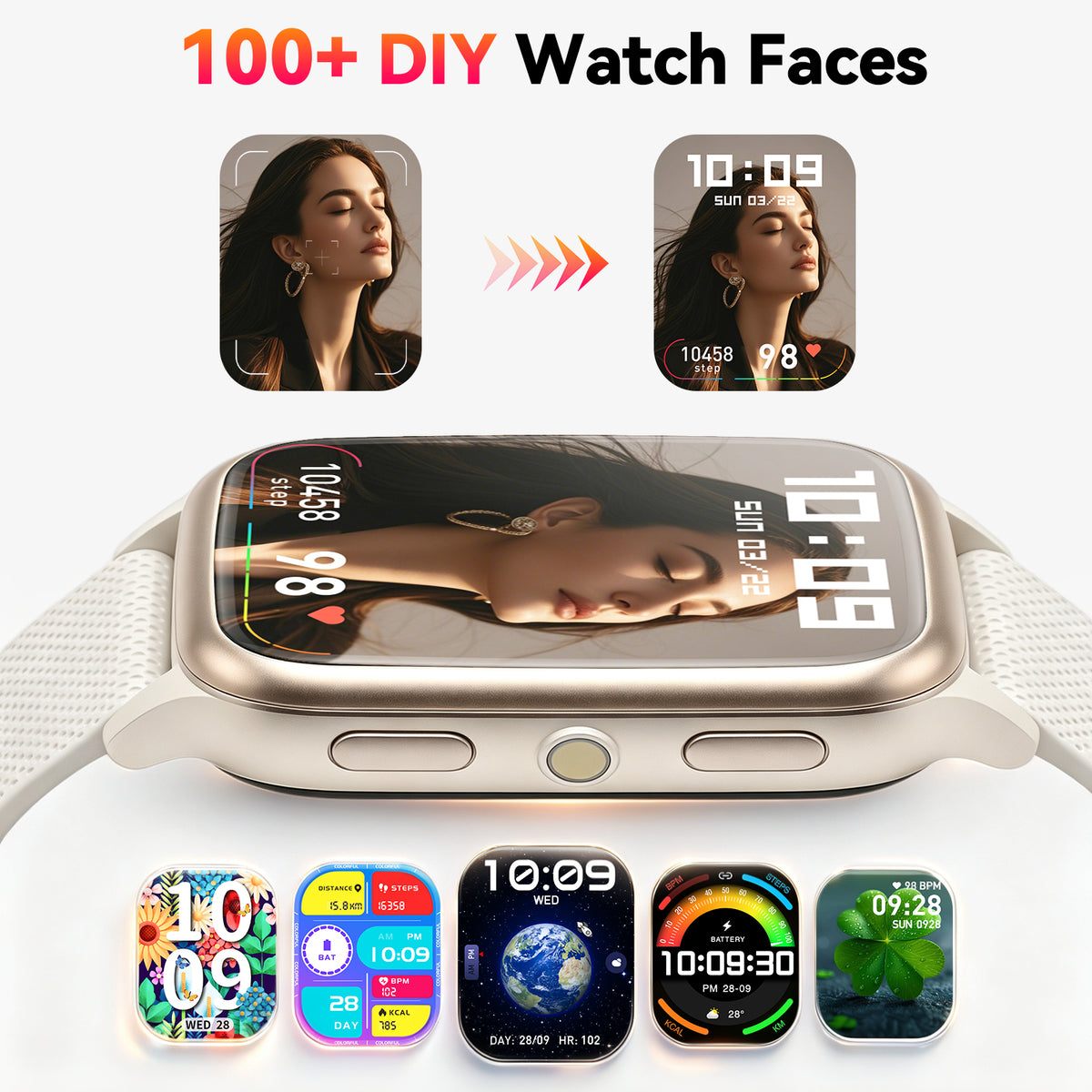 Smart Watch for Women Men, 1.93-inch TFT HD Screen Fitness Tracker, Fits for Android & iPhone, Make & Receive Calls, 120 Sports Modes, IP68 Waterproof Pedometer Smartwatch Gift (White)
