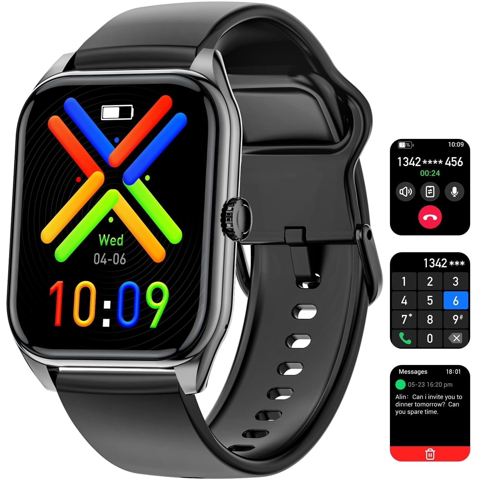 3CLOUDGE Fitness Tracker, 1.57" Smart Watch for Women Men, 10mm Ultra-Thin Fitness Watch with 2 Interchangeable Bands/Answer/Make Calls/120 Sports Modes/IP68 Waterproof, fits for Android iPhone Devices, Black