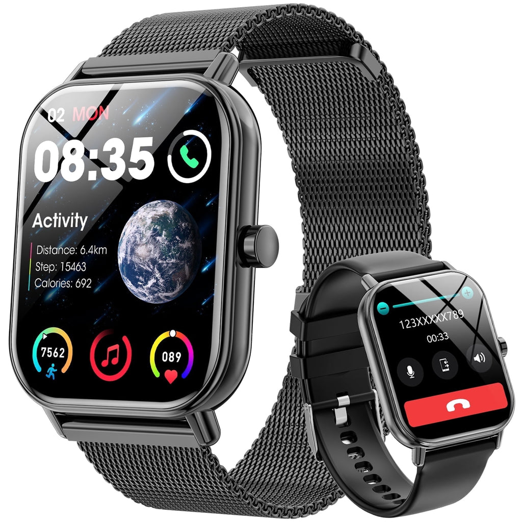 3CLOUDGE Fitness Tracker, 1.57" Smart Watch for Women Men, 10mm Ultra-Thin Fitness Watch with 2 Interchangeable Bands/Answer/Make Calls/120 Sports Modes/IP68 Waterproof, fits for Android iPhone Devices, Black