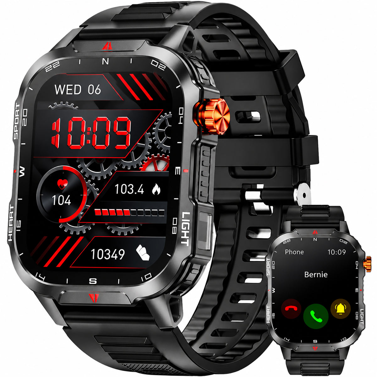 Smart Watch for Men, 2.01-inch 1100mA Military Smart Watch, Fitness Tracker, Smartwatch fits for Android and Iphone Devices, with IP68 Waterproof Answer/Make Calls/100+ Sport Modes (Black)