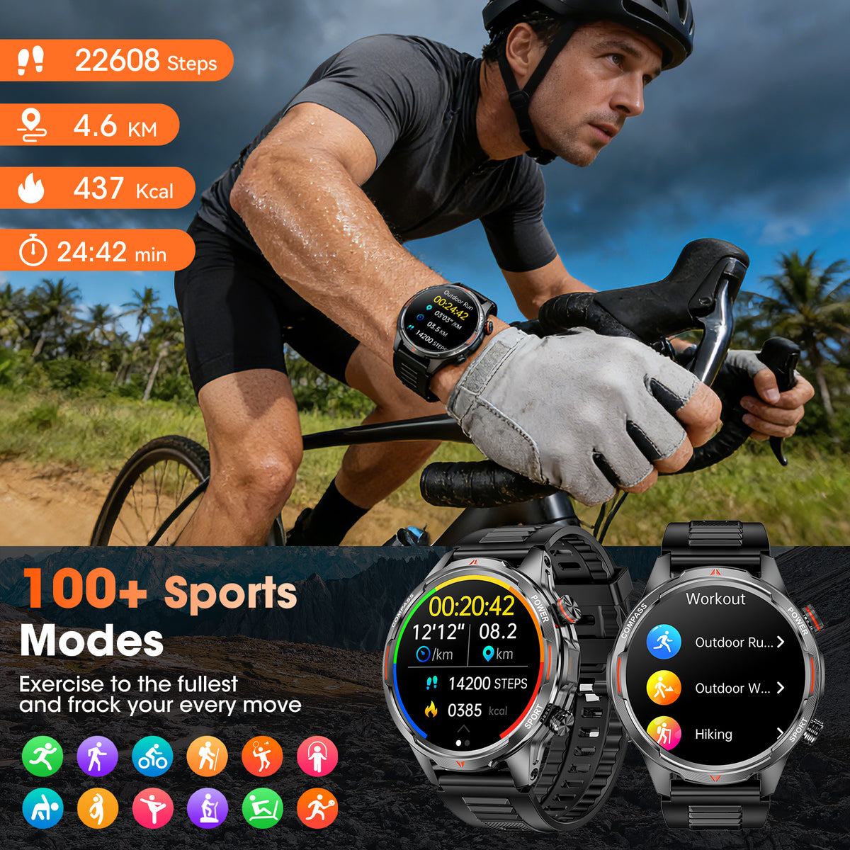 Haulvean Smart Watch for Men 1.7" Smartwatch (Metal Body) with 1000mAh Battery/ IP68 Waterproof/100+ Sports Modes, Outdoor Sports, Fitness Tracker fits for Android iPhone Devices(Black)