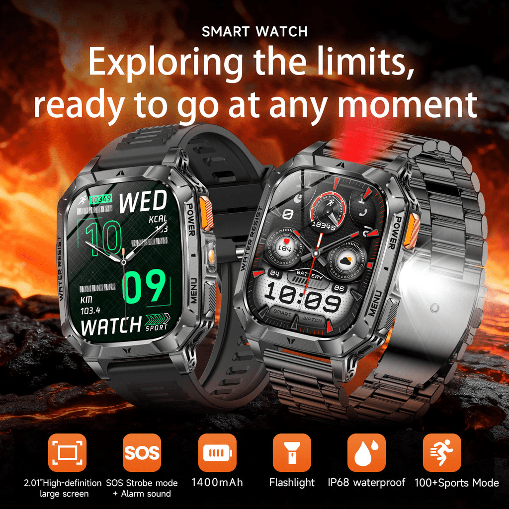 Smart Watch for Men, 2.01" HD 1400mAh Smart Watch Fits for Android and iPhone, Fitness Tracker, Military Smart Watch with 100 + Sports Modes, Bluetooth Call/Answer, IP68 Waterproof Smartwatch, Gifts