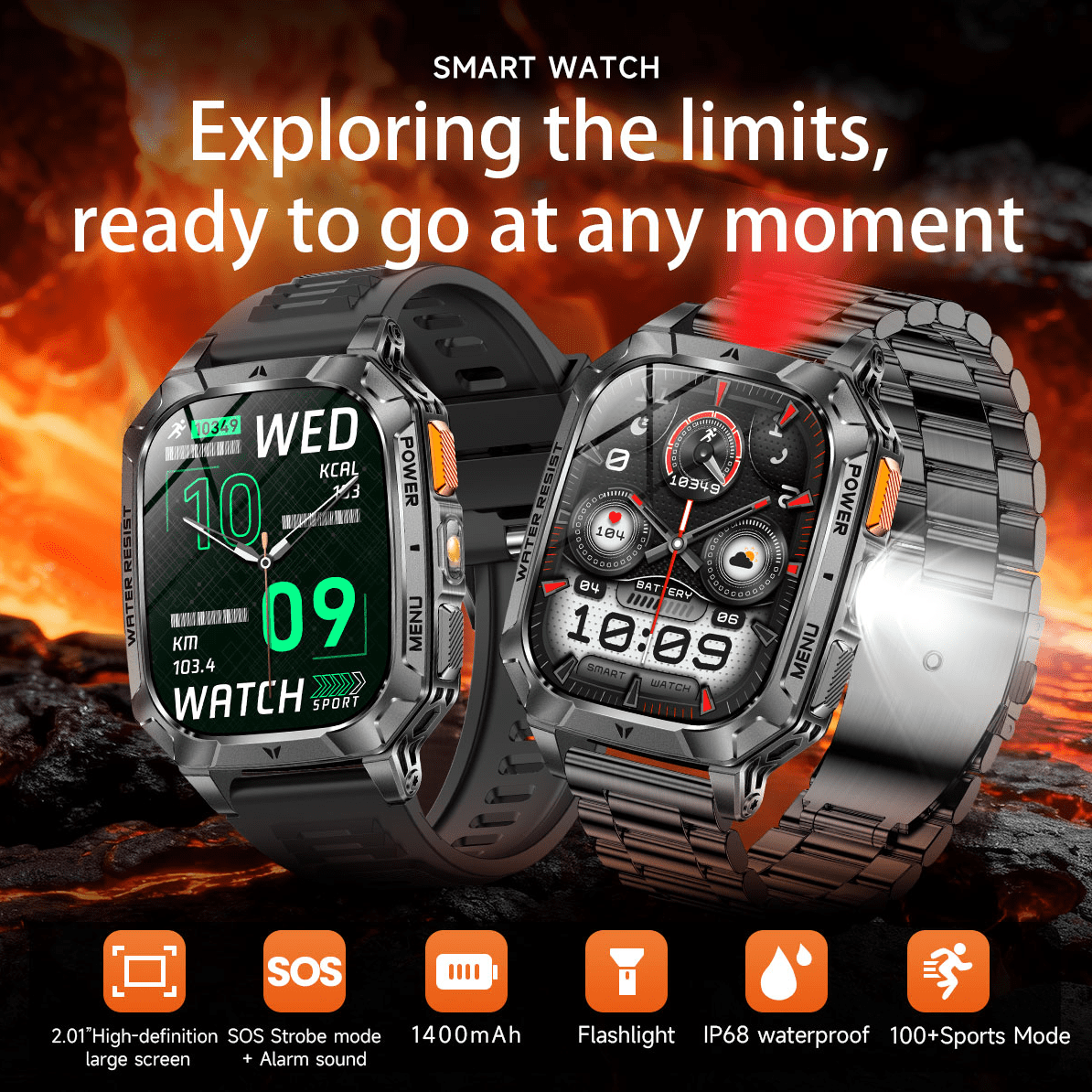 Smart Watch for Men, 2.01" HD 1400mAh Smart Watch Fits for Android and iPhone, Fitness Tracker, Military Smart Watch with 100 + Sports Modes, Bluetooth Call/Answer, IP68 Waterproof Smartwatch, Gifts