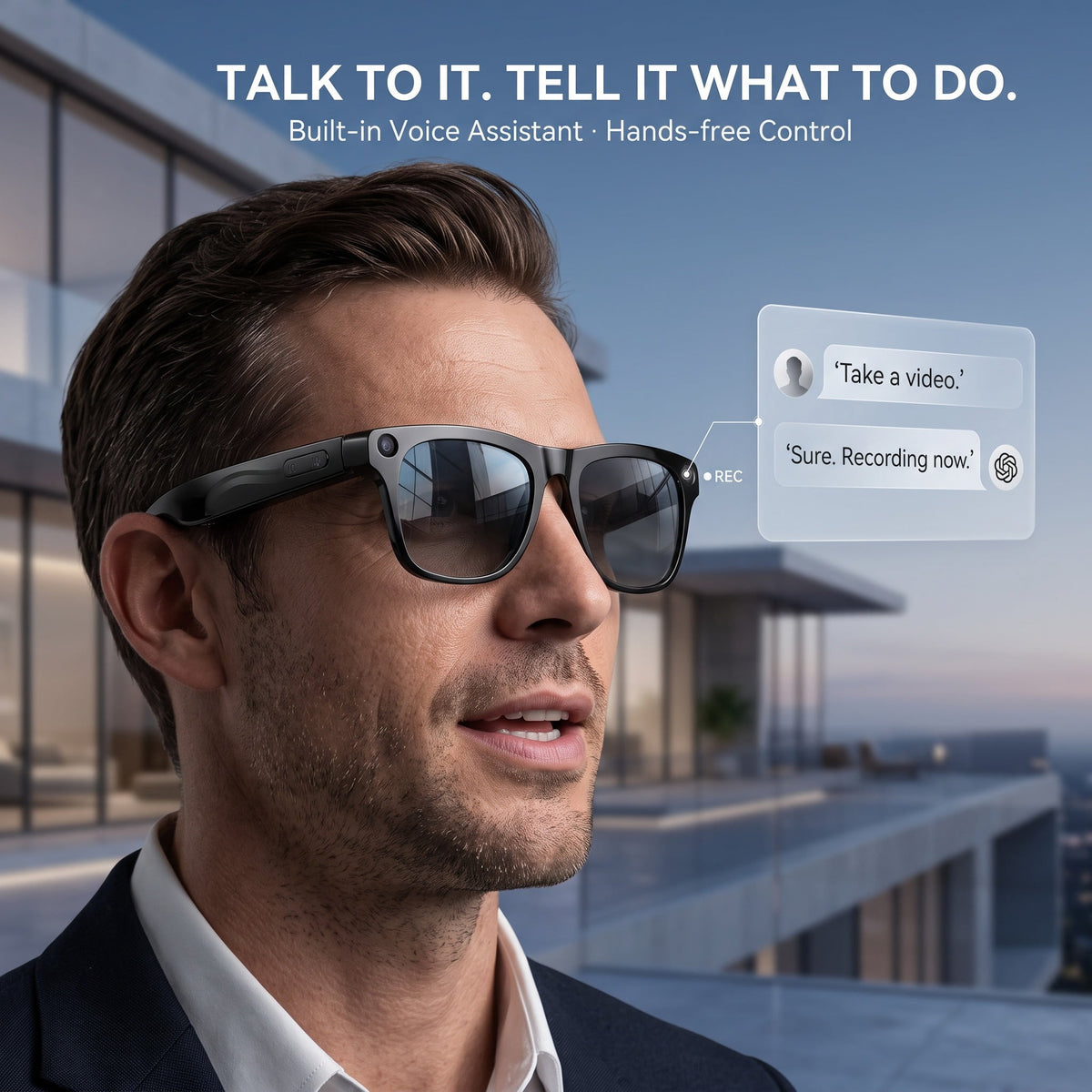 Mingdaln AI Smart Glasses 8MP Camera Bluetooth 5.4 WiFi 6 AI Translation Voice Assistant Touch Control Video Recording Noise Reduction Sunglasses for Travel Daily Wear Gift