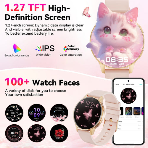 2026 New Smart Watch fits for Android and Iphone, 1.27" Smartwatch, Answer/Make Calls/100 Sports Modes/Message Reminder,IP68 Waterproof Fitness Tracker for Women, Gold