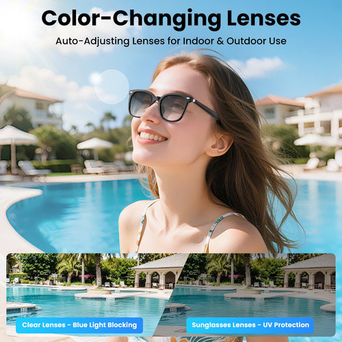 AI Smart Wireless Bluetooth Glasses for Men/Women with Speakers/Answer Calls/Music/Sports/Travel/Drive/Busniess (Color Change Lenses)