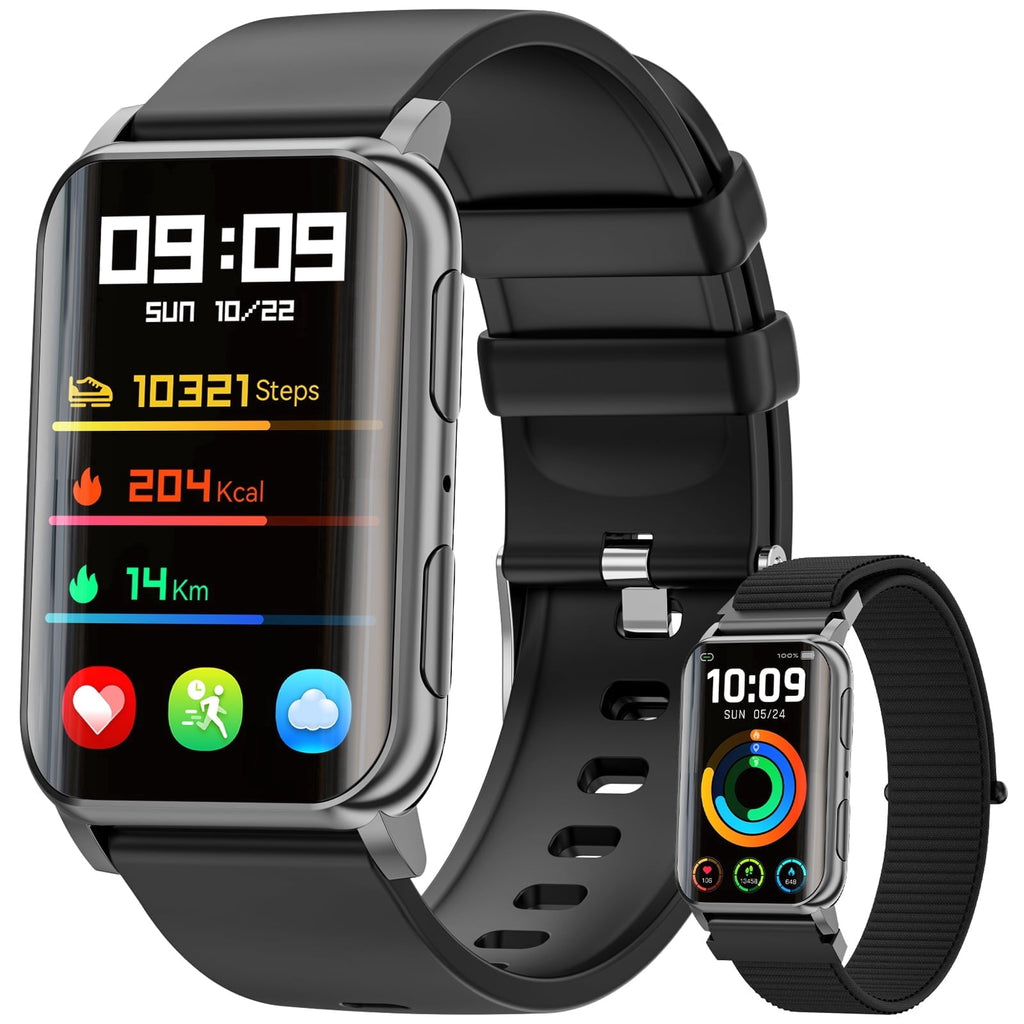 3CLOUDGE Fitness Tracker, 1.57" Smart Watch for Women Men, 10mm Ultra-Thin Fitness Watch with 2 Interchangeable Bands/Answer/Make Calls/120 Sports Modes/IP68 Waterproof, fits for Android iPhone Devices, Black
