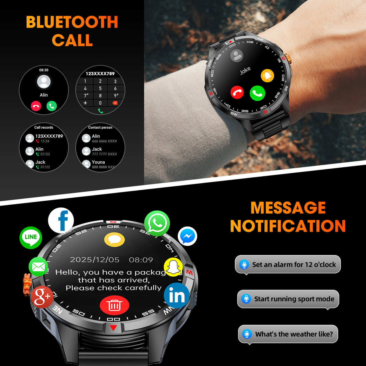 Military Smart Watch, 1.46-inch 1000mA Fitness Tracker Smartwatch for Men, fits for Android and Iphone Devices, with IP68 Waterproof/Answer/Make Calls/100+ Sport Modes (Black)