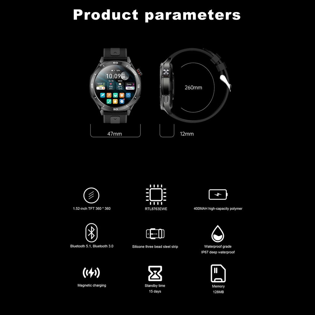 Minsxk Smart Watch Fits for Android and Iphone, 1.52" Round HD Screen,Fitness Tracker,120+ Sport Modes, Smartwatch with Bluetooth Calls/Answer,Smart Watches for Men Women,Waterproof,for Gift Black