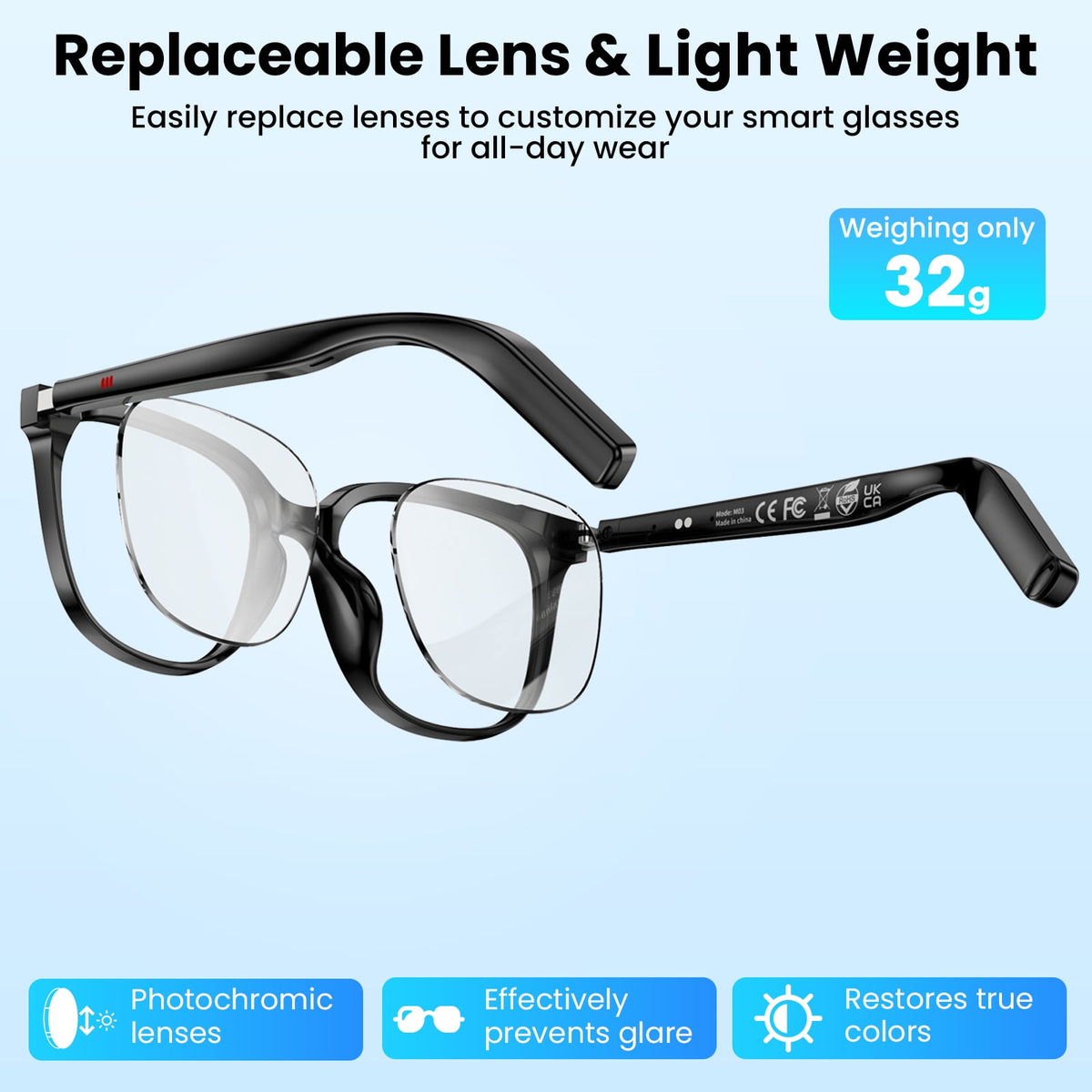 AI Smart Wireless Bluetooth Glasses for Men/Women with Speakers/Answer Calls/Music/Sports/Travel/Drive/Busniess (Color Change Lenses)