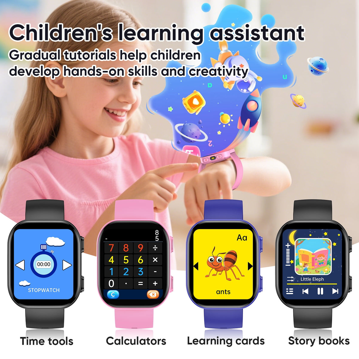 Joautrial Smart Watch for Kids No APP No Phone Needed, 1.83" Fitness Tracker Watch Pedometer, IP68 Waterproof, Step Counter, Puzzle Games for Girls Boys Teens 5-12, Blue