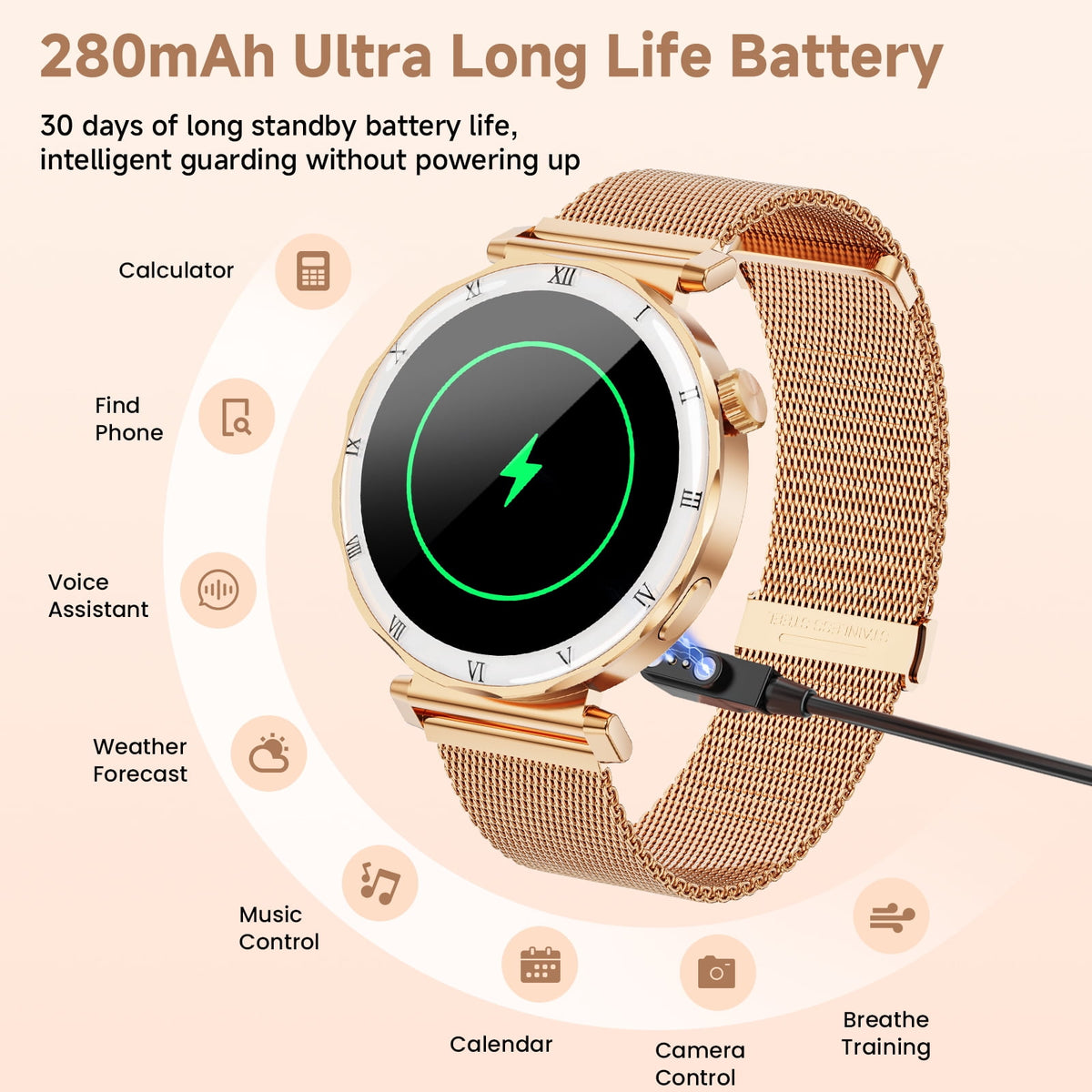 Joautrial Smart Watch for Women, 1.19" AMOLED HD Screen, Bluetooth Call & Message Reminder, Fitness Watch with 110+ Sport Modes, Smartwatch Compatible with iPhone & Android, Gold