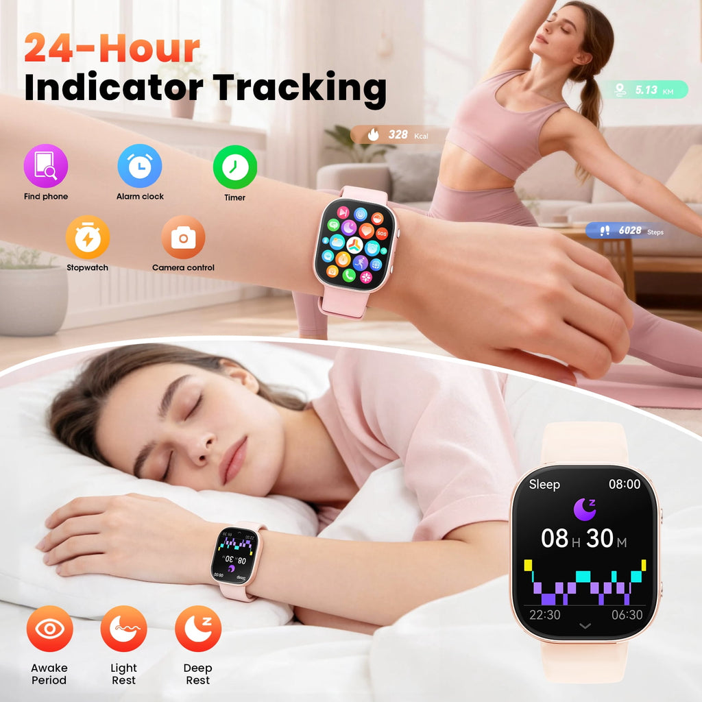 Minsxk 1.88''HD Smart Watch Fits for Android and IPhone,Smartwatch for Women Men, IP68 Waterproof, Bluetooth Answer Calls, Fitness Tracker with Multi Sport Modes,for Gift (Pink)