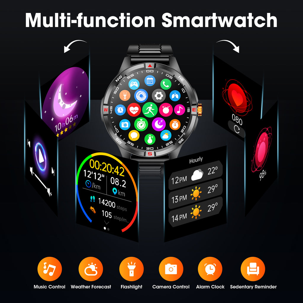 Military Smart Watch, 1.46-inch 1000mA Fitness Tracker Smartwatch for Men, fits for Android and Iphone Devices, with IP68 Waterproof/Answer/Make Calls/100+ Sport Modes (Black)