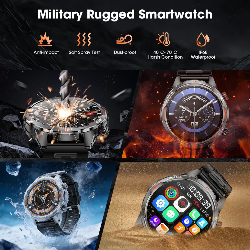 Haulvean Smart Watch for Men 1.7" Smartwatch (Metal Body) with 1000mAh Battery/ IP68 Waterproof/100+ Sports Modes, Outdoor Sports, Fitness Tracker fits for Android iPhone Devices(Black)